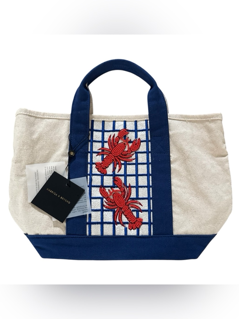 🦞💙NWT America & Beyond Red Blue Beaded Lobster Coastal Small Tote Bag Purse